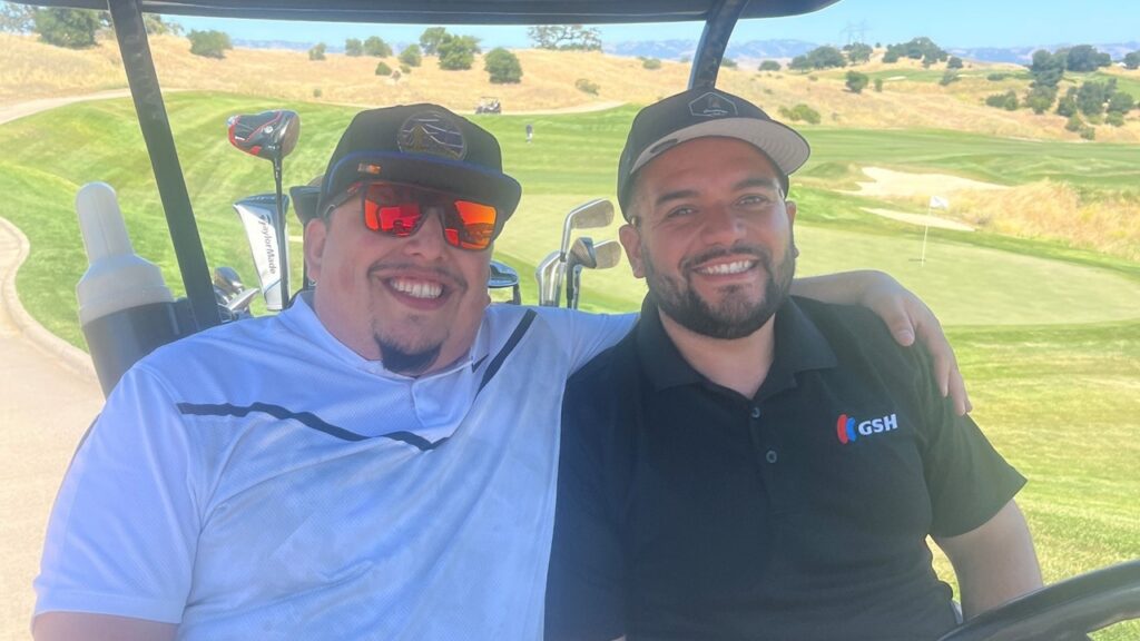 May be an image of golf, golf cart, golf course and text