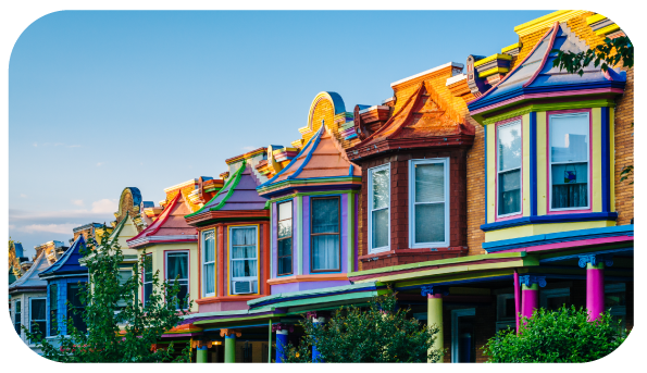 Colorful rowhomes in Baltimore
