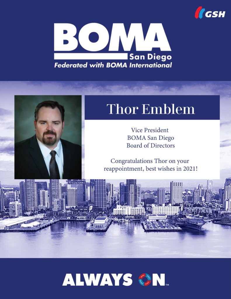 Thor Emblem is Reappointed to BOMA San Diego as Vice President