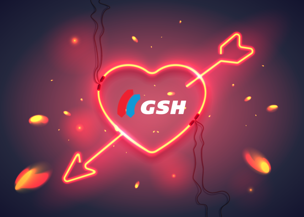 GSH logo with neon Valentine's heart
