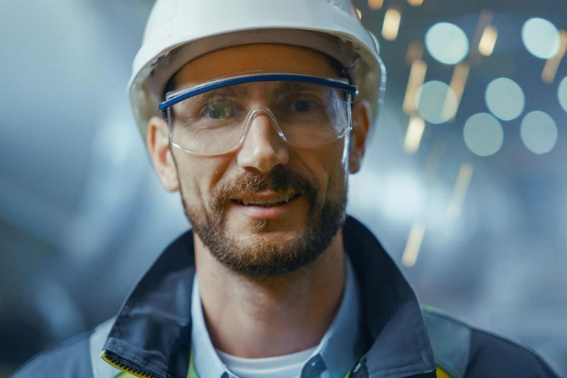 Man with hard hat and goggles